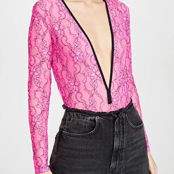 325$-Natasha Zinko Hot Pink Lace Bodysuit 34/0 NWT - Picture 2 of 14